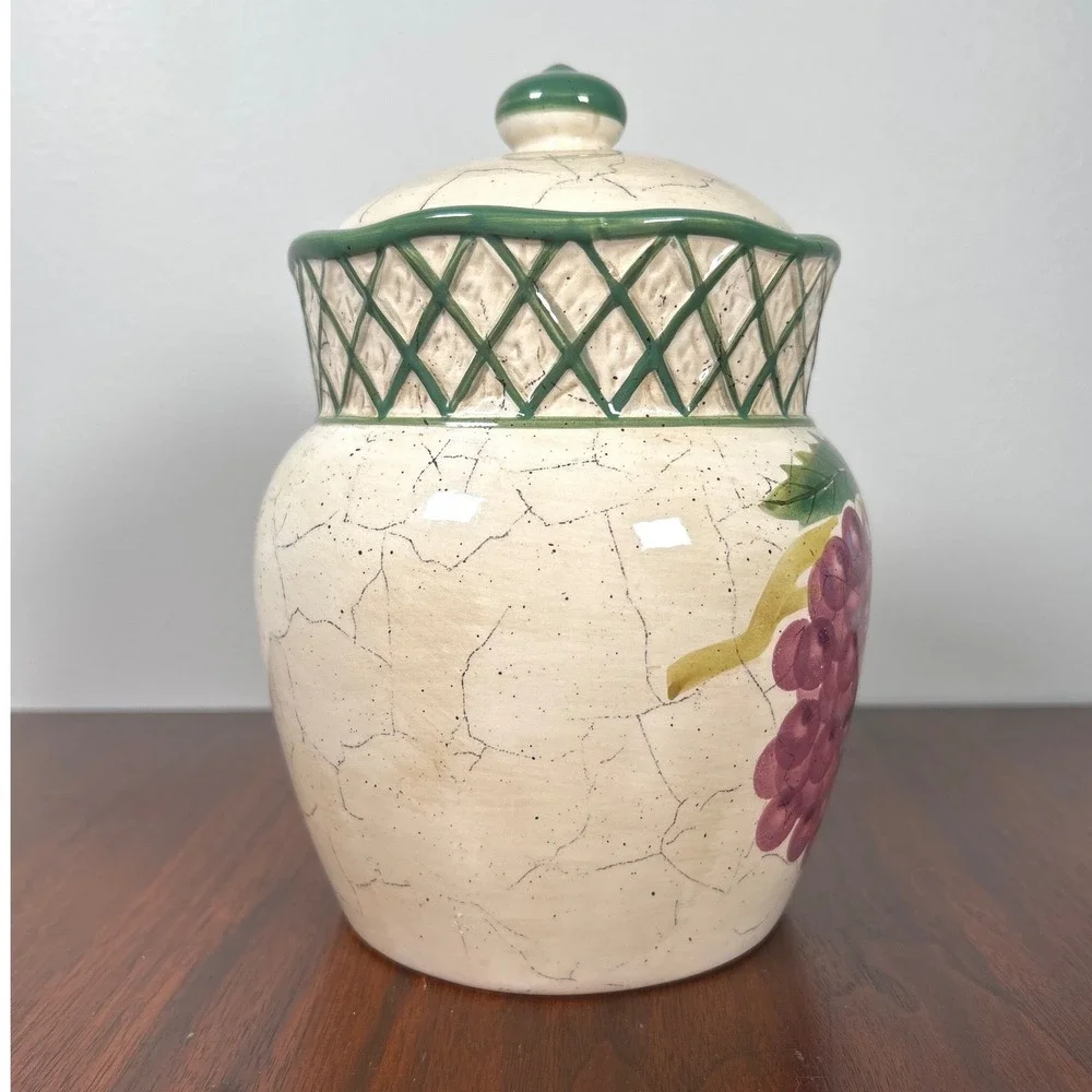 Raymond Waites Cornucopia Grape Ceramic Canister Jar Lid CIC Farmhouse Tuscon